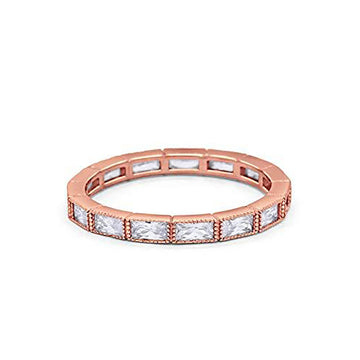 Baguette Full Eternity Wedding Ring Rose Tone, Simulated CZ 925 Sterling Silver